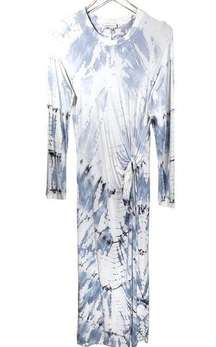 Young Fabulous & Broke Tie Dye Long Sleeve Maxi Dress in White/Blue