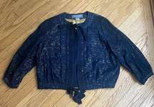 Sachin + Babi Ankasa Blue Gold Lace Tie Front Racer Stripe Jacket large