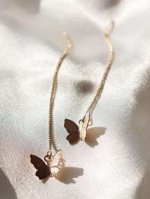 Dainty Gold Butterfly Threaded Earrings 