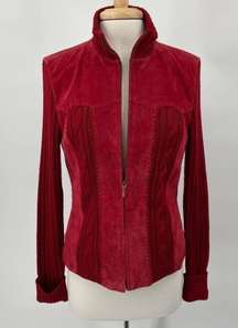Vintage Coldwater Creek Suede Leather Jacket Cable Knit Lacing Red Womens Medium