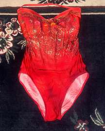 Gottex Red Gold Corset Graphic Vintage One Piece Swimsuit