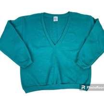 Tultex Vintage Sweatshirt 90s Deep V Teal Green Large Retro Preppy