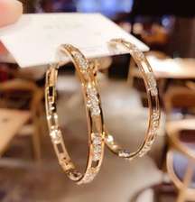 18K Gold Plated CZ Diamond Gold Hoop Earrings for Women