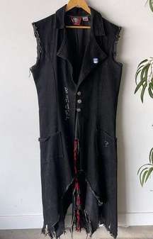 Vintage Redballs Trench Coat Womens One Size Black On Fire Gothic Emo Distressed