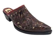 Liberty Boot Company Women's Western Mules Hand Tooled Floral Braided 8.5