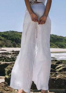 SNDYS Nina White Linen Pant Super Wide Leg SIZE 6 SMALL Beach High Rise