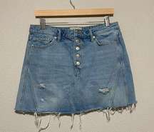 We The Free Light Wash Denim Raw Hem Skirt