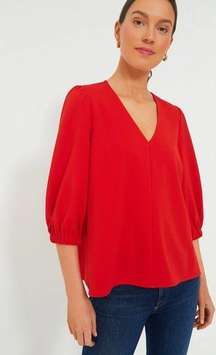 Tuckernuck Red Hollis V-Neck Puff Sleeve Top Shirt Blouse Size S