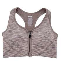 Avia Women’s Seamless Zip Front Sports Bra Oatmeal Space Dye AV18191 Size Large