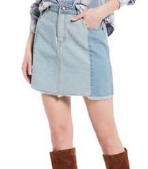 NEW NWT CHELSEA VIOLET Patchwork Denim Jean Mini Light Wash Cotton Etc Skirt 27