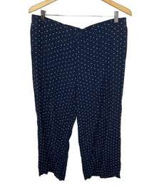 J. JILL Women's Rayon Polka Dot Casual Pants Wide Leg Navy White Pockets Large