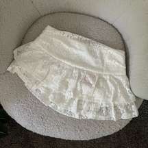 NWT  white ruched floral lace knit layered mini skort