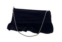 La Regale Black Satin Evening Bag Zip Top Ruffle 9"l x 4.5"h