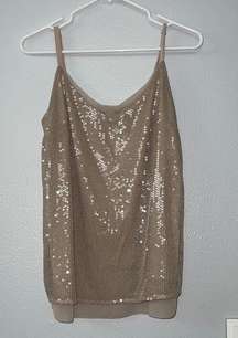 champagne sequin spaghetti strap tank top