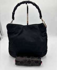 GUCCI NYLON BAMBOO TOP HANDLE TOTE BLK VINTAGE