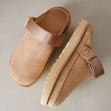 Anthropologie + UGG Goldenstar Suede Clogs in Chestnut