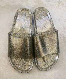 J Crew Gold Silver Glitter Pool Slide slip on