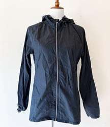 CHAMPION Black Zippered Hooded Windbreaker Rain Wind Running Jacket Size Small