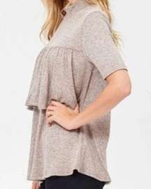 Ro&De Ruffle Mock Neck T-shirt Mocha Pink XS