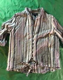 A. Byers Women’s 3/4 Sleeve Button Down Tie Striped Blouse Size L