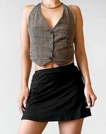 Passport Brown V-Neck Checkered Plaid Button Front Vest Crop Top Size M