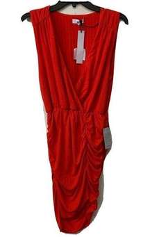 NSR Womend Red Ribbed Stretch Surplice Ruched Midi Cocktail Dress Size Medium