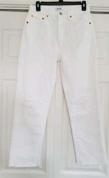 70s Stove Pipe High Rise Jeans White Destroyed Straight Leg Womens Sz 26
