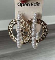 Open Edit Pearl Chain Large Hoop Earrings NWT