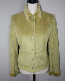 W by Worth Faux Suede & Fur Trim Collared Green Women's Button Up Jacket Size 4