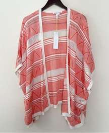 BCBGeneration Pink/White Knit Short Sleeve Kimono Open Front Cardigan OS NEW