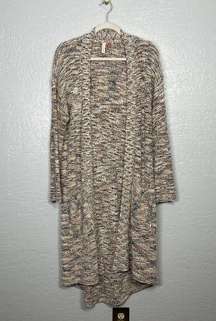 Pilcro Anthropologie Women M Brown Cream Padma Space-Dyed Long Cotton Cardigan