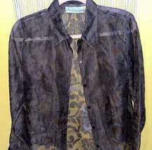 Susan Bristol Women’s Sheer Floral Brown Blouse Size 4‎ Pre-owned