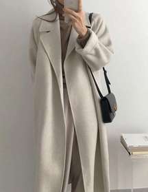 Wool coat long Heather Gray womens belted collar  jacket