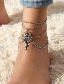 Retro Hollow Turquoise Water Drop Anklet, chain anklet