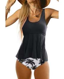 Beachsissi Women's Tankini Swimsuit Coconut Tree Print Ruffle / small