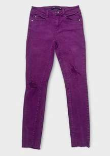 Plum Purple Distressed Knee Raw Hem Skinny Jeans Womens Size 27