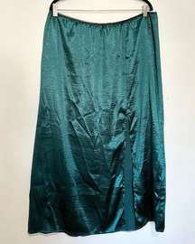 Publik green silk looking forest midi or maxi skirt with slit fairy whimsical