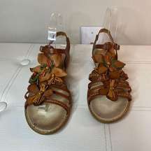 Vera Pelle Brown Leather Floral Gladiator Sandals Sz 38