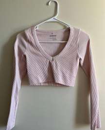 Baby Pink Ribbed Long Sleeve Crop