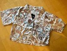 mittoshop Paisley Short Sleeve Sleep Top, Cream, Brown, Size S