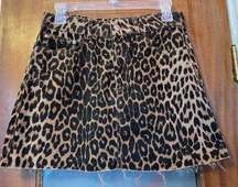 Women Cotton Leopard Print Raw Hem Denim Mini Skirt NWOT-M