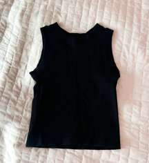 Black Ribbed High Neck Tank Top Size Small/Medium