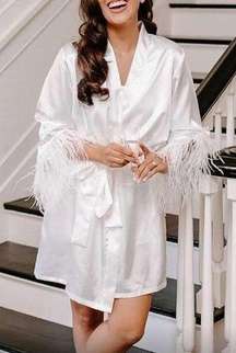 Satin Bridal Robe with Ostrich Feather