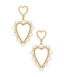 Ettika Big Heart Earrings Pearl 18K Gold Plated Womens Size OS
