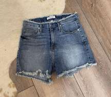 High Rise Frayed Jean Denim Shorts