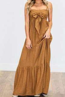 Brown Front Tie Maxi Dress