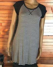 Marilyn Monroe Gray White Striped Short Sleeve Tunic Tee High Low Mini Dress M