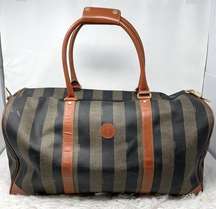 Vintage Fendi Huge Pequin Stripe & Cognac Leather Duffel/Weekender Bag