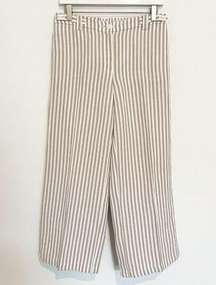 J Jill Linen Blend Wide Leg Cropped Stripe Pants Tan Beige Lagenlook Size 6