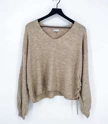 GF Collection V-Neck Knit Sweater Side Tie Tan Large